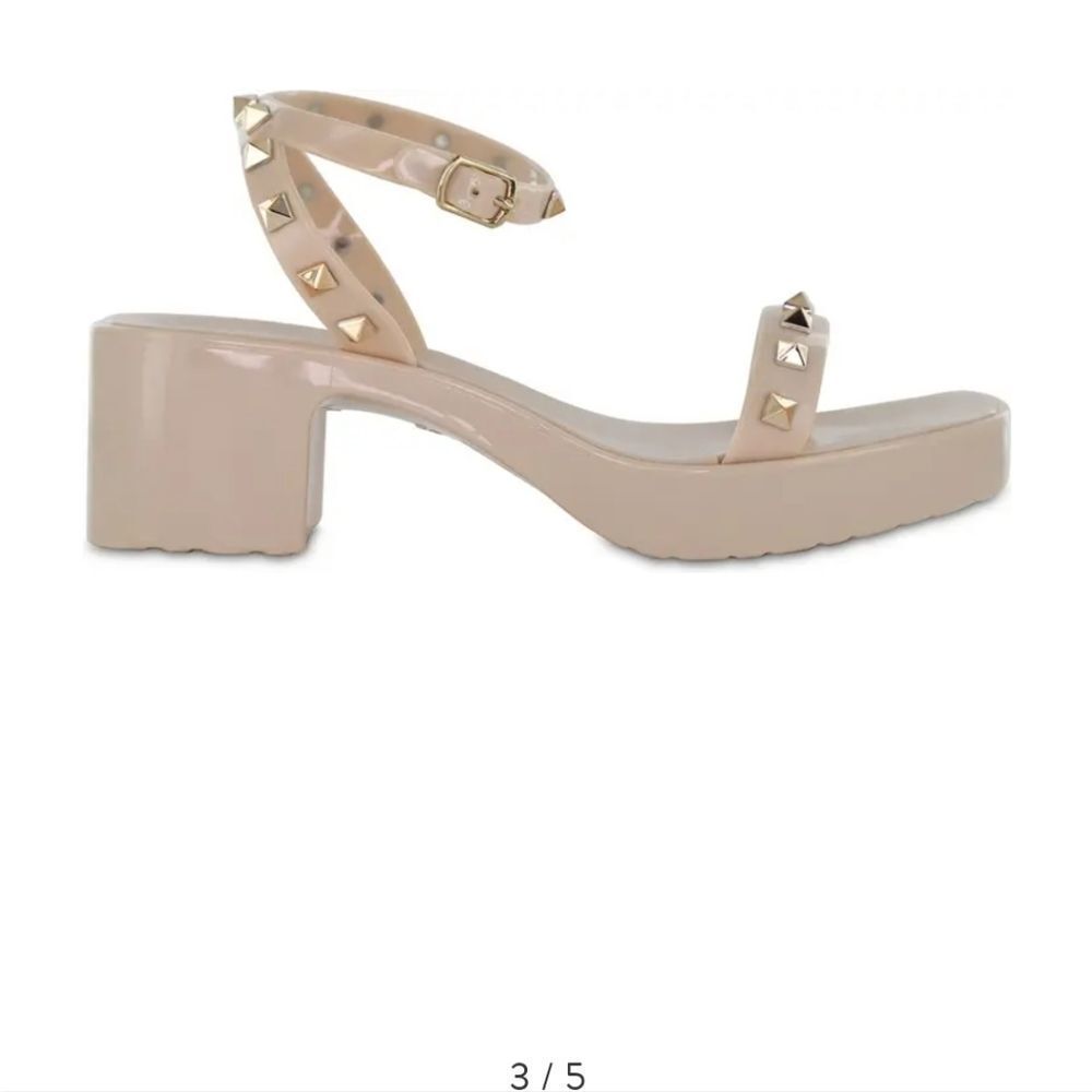 ROUGE HELUIM STUDDED EMBELLISHMENTS BLOCK HEEL OPEN TOE ANKLE STRAP SANDAL